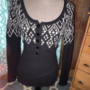 INC International Concepts Black and White Nordic Knit Women’s Sweater